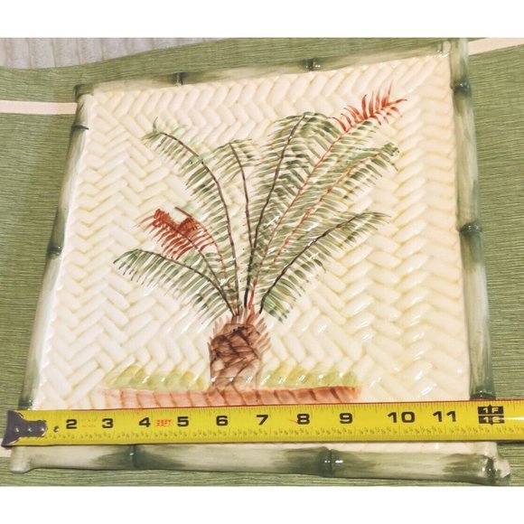 Style Eyes By Baum Bros 12" Palm Tree Square Serving Plate / Platter Bamboo Edge - Picture 9 of 9
